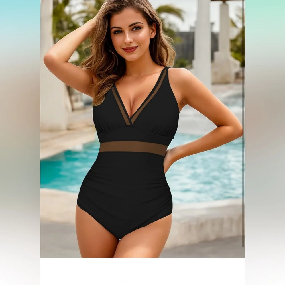 Cupshe Womens One Piece Swimsuits Tummy Control Bathing Suits Mesh Swim Suits - Picture 1 of 8
